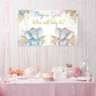 Boy or Girl Pink Blue Floral Elephant Baby Shower  Banner