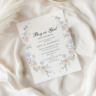 Boy or Girl Pink & Blue Wildflower Gender Reveal Invitation
