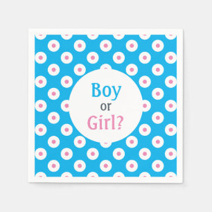 Boy or Girl? Pink on Blue Polka-Dot Gender Reveal Napkin