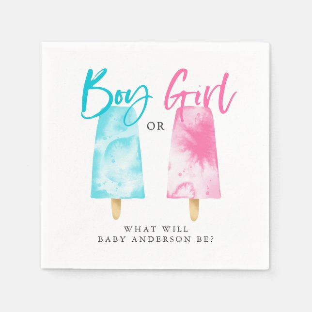 Boy Or Girl Popsicle Gender Reveal Party Napkin (Front)