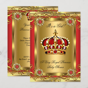 Boy or Girl Royal Baby Shower Regal Red Gold 2 Invitation