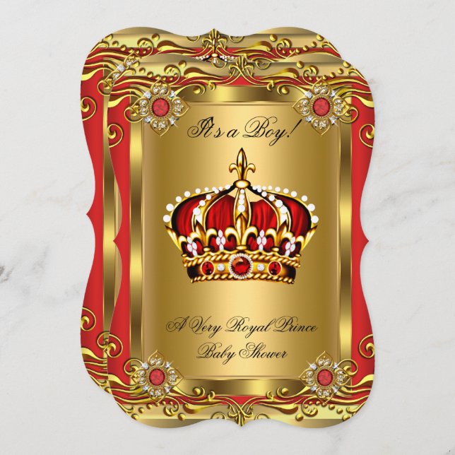 Boy or Girl Royal Baby Shower Regal Red Gold Invitation (Front/Back)