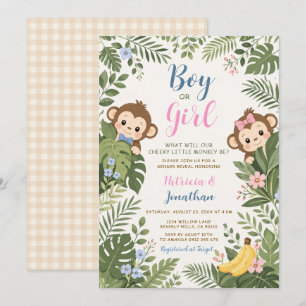 Boy or Girl Safari Cute Monkey Gender Reveal Invitation
