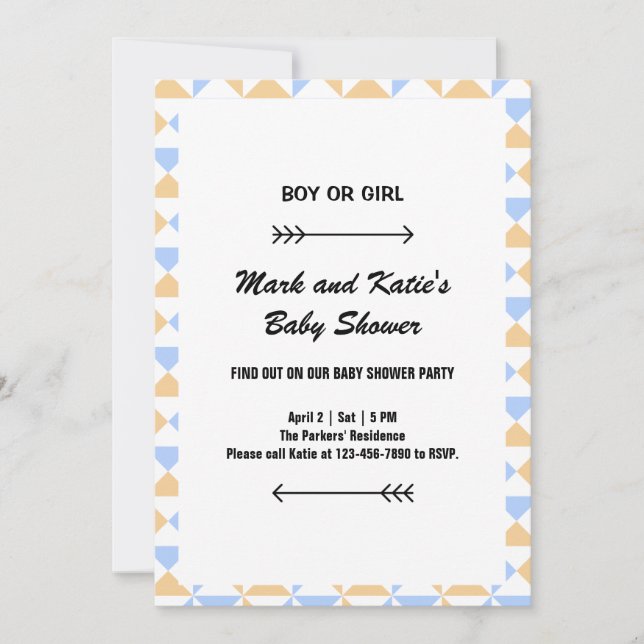 Boy or Girl Simple Coloured Border Baby Shower Invitation (Front)