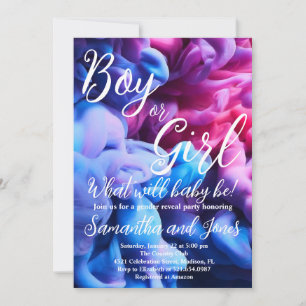 Boy or Girl Smoke Themed Baby Gender Reveal Party  Invitation