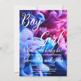 Boy or Girl Smoke Themed Baby Gender Reveal Party Invitation