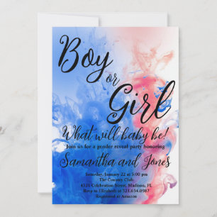 Boy or Girl Smoke Themed Baby Gender Reveal Party  Invitation