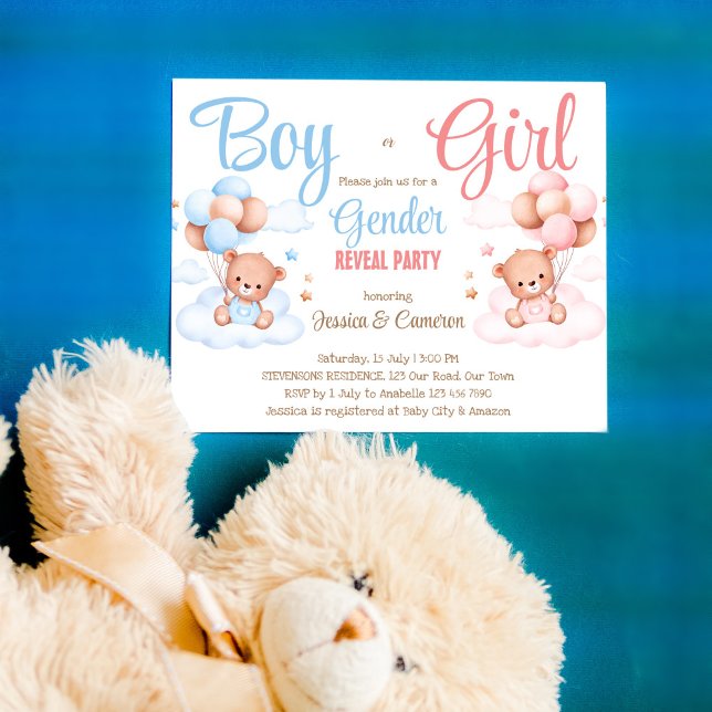 Boy or girl teddy bear gender reveal budget invite (Creator Uploaded)
