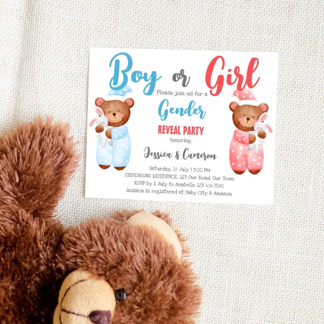 Boy or girl teddy bear gender reveal budget invite (Creator Uploaded)
