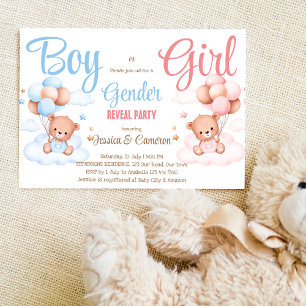 Boy or girl teddy bear gender reveal invite