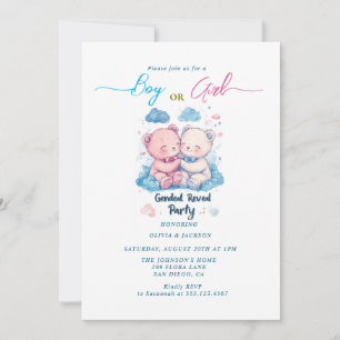 Boy or Girl teddy bears Gender Reveal Party Invitation