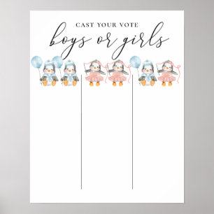 Boy or Girl. Twin gender reveal. Team voting board Poster