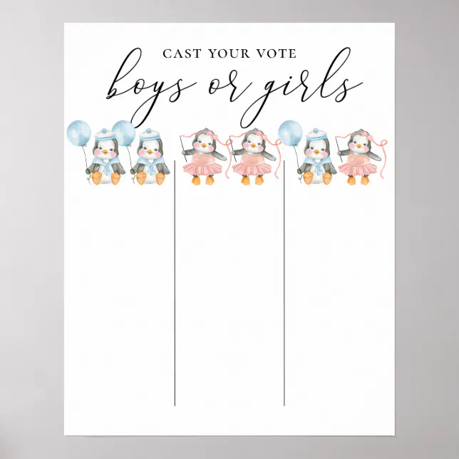 Boy or Girl. Twin gender reveal. Team voting board Poster | Zazzle