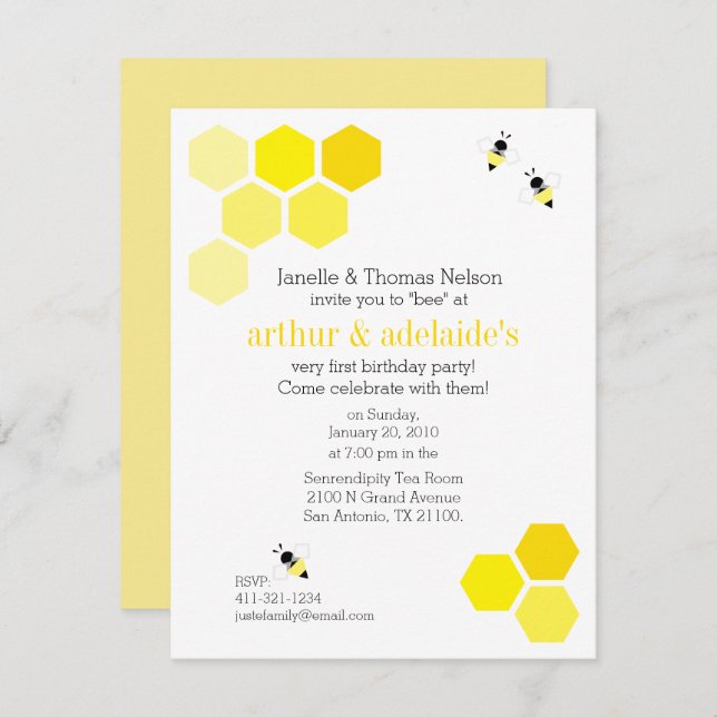 boy or girl twins ANY AGE bee BIRTHDAY PARTY Invitation (Front/Back)