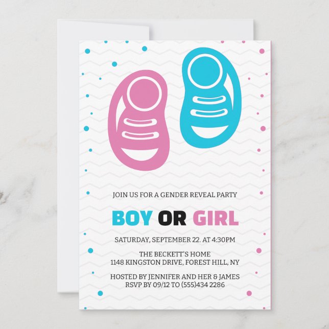 Boy or Girl Twins Gender Reveal Party Invitation (Front)