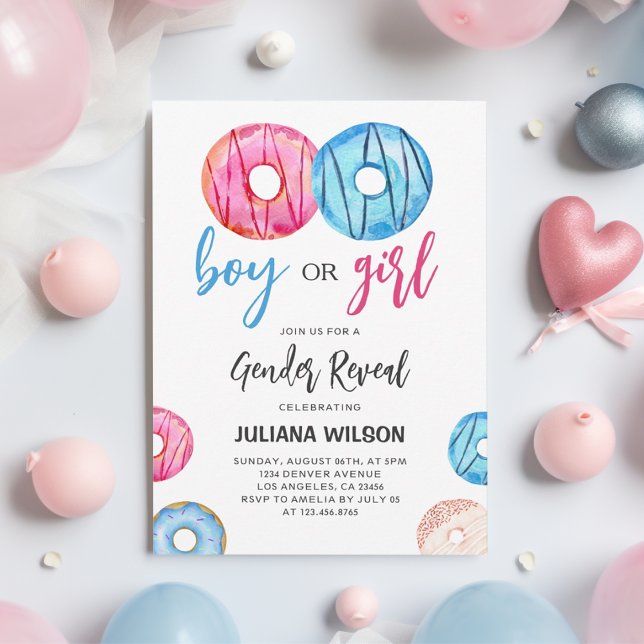 Boy or Girl Watercolor Doughnut Gender Reveal  Invitation (Creator Uploaded)