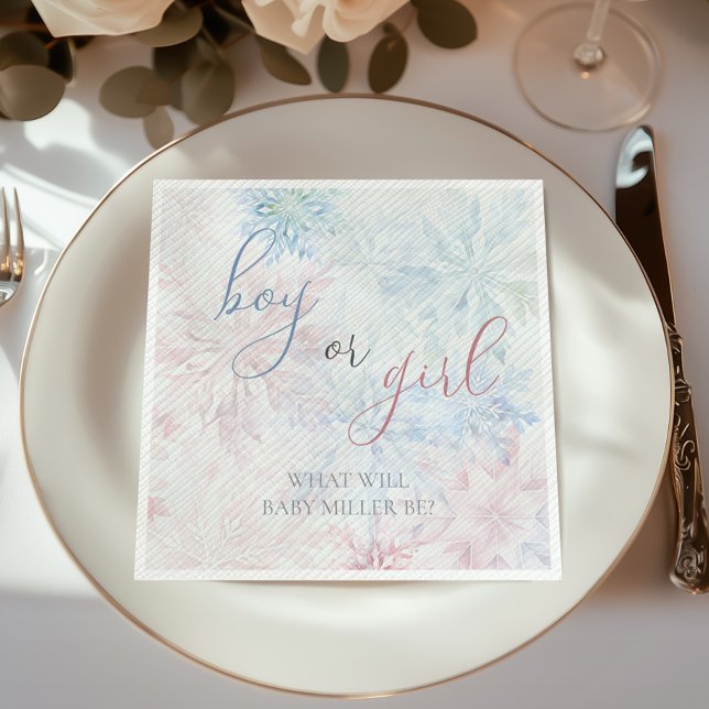 Boy or Girl Winter Pink Blue Snowflake Napkin (Creator Uploaded)