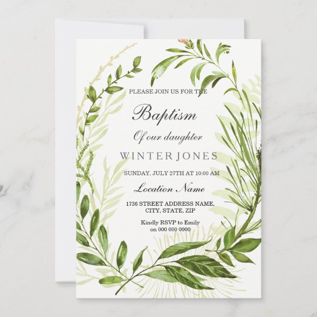 Boy or Girl Wreath Baptism Christening invite (Front)
