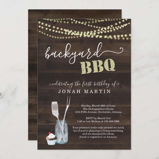 Boy or Girl's Birthday Party Backyard BBQ Invitation (Front/Back)