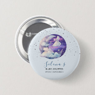 Boy Over the Moon Modern Baby Shower 6 Cm Round Badge