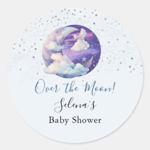Boy Over the Moon Modern Baby Shower Classic Round Sticker