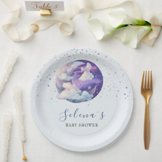 Boy Over the Moon Modern Baby Shower Paper Plate