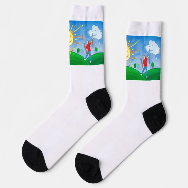 Boy Painting Skies Socks (Left)