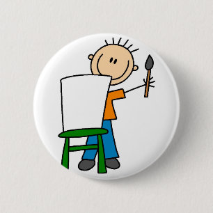 Boy Painting Stick Figure Button