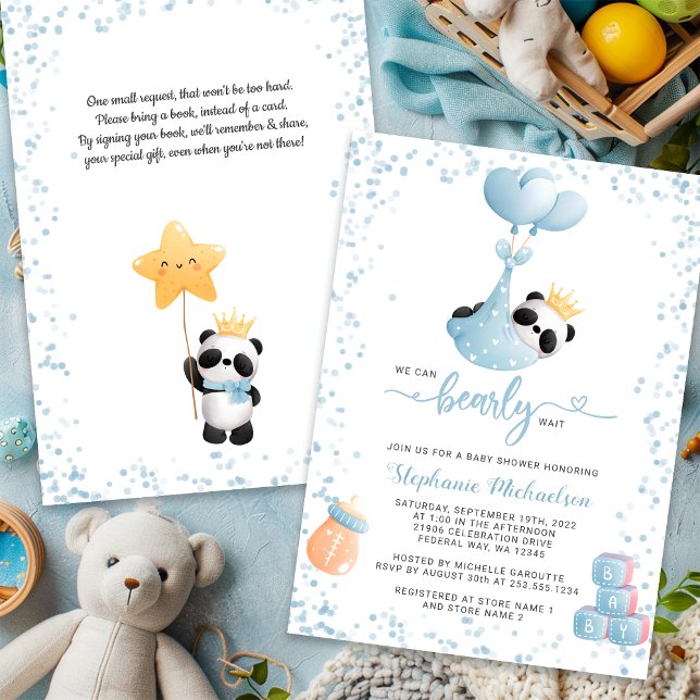 Boy Panda Bearly Wait Book Request Baby Shower Invitation (Boy Panda Bearly Wait Book Request Baby Shower Invitation
)