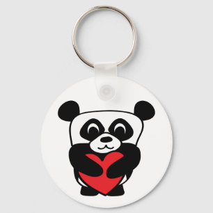 Boy Panda with Big Red Heart Key Ring