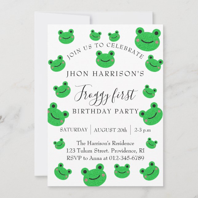 Boy Party Frog First Birthday  Invitation (Front)
