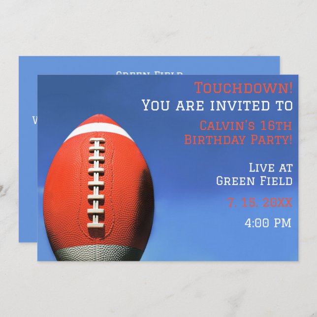 Boy Party Orange Football Birthday  Invitation (Front/Back)