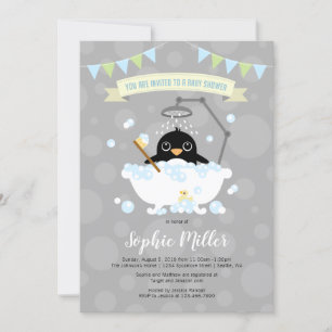 Boy Penguin Baby Shower Invitation