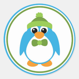 Boy Penguin in Blue and Green Classic Round Sticker