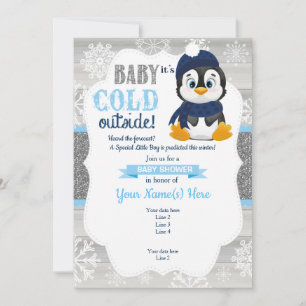Boy Penguin Winter Invitation for Boy Baby Shower