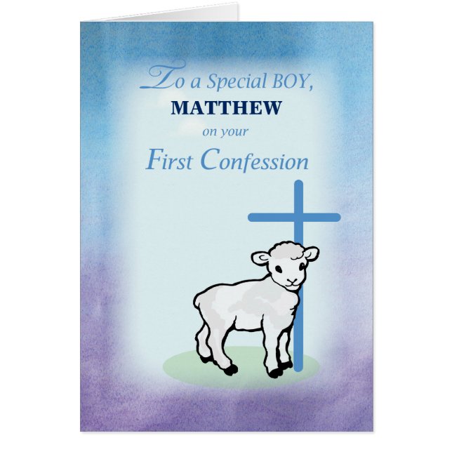 Boy Personalise Name on First Confession with Lamb (Front)