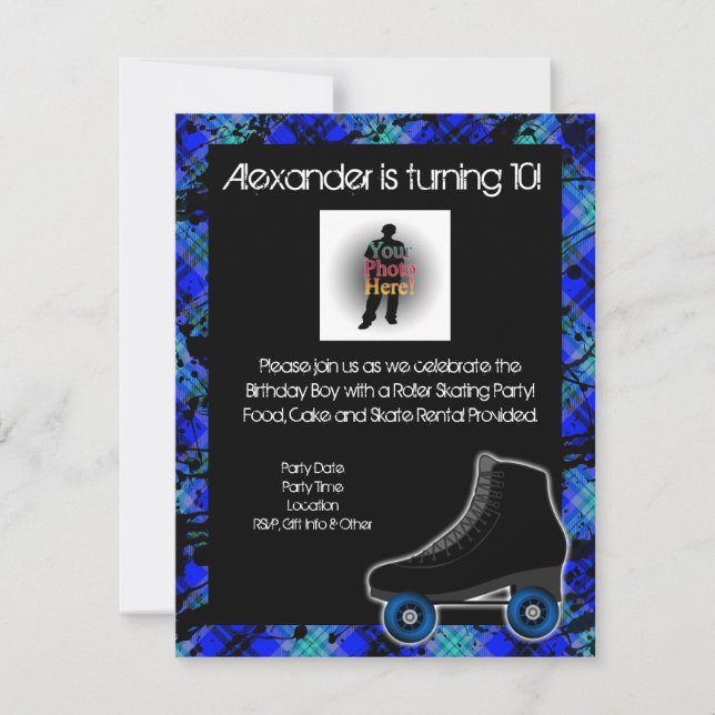 Boy Personalised Roller Skating Party Invitation (Front)
