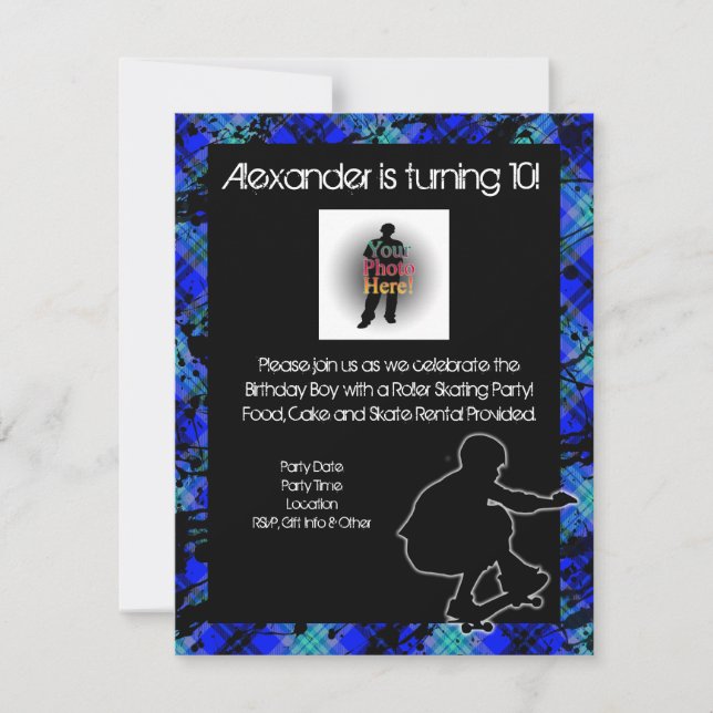 Boy Personalised Skateboard Party Invitation (Front)