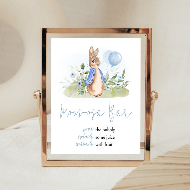 Boy Peter Rabbit Baby Shower Mum Osa Bar Poster (Peter Rabbit Balloon Spring Baby Shower Mom Osa Bar Sign)