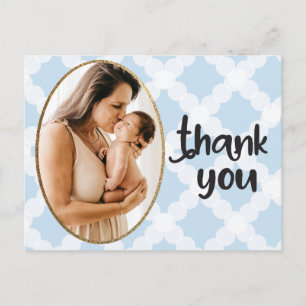 Boy Photo Blue Gold Frame Baby Shower Thank You Postcard