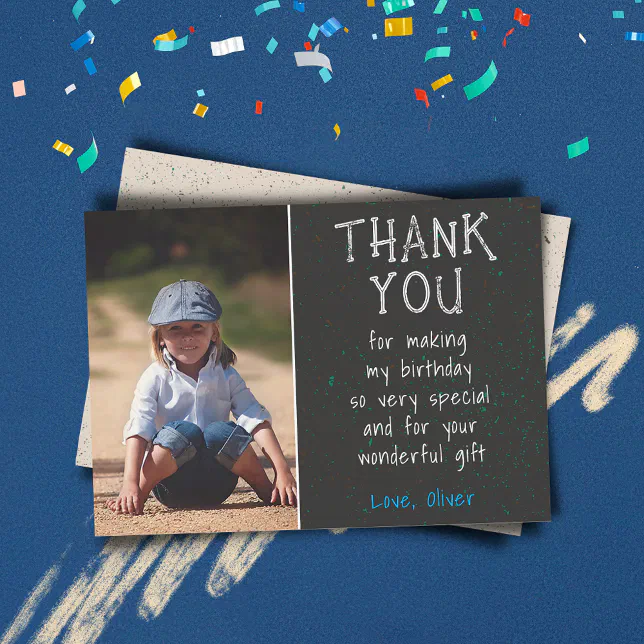 Boy Photo Modern Simple Kid's Birthday Thank You Card | Zazzle