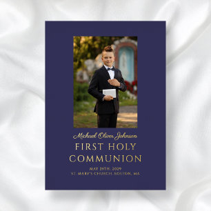 Boy Photo Navy Blue First Holy Communion Gold 