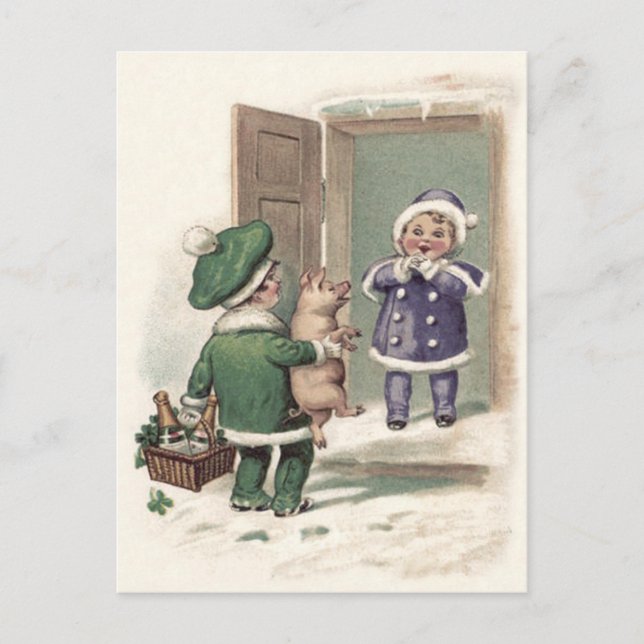 Boy Pig Champagne Shamrock Door Postcard (Front)