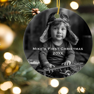 Boy Pilot Aeroplane Photo Aviation Cute Christmas Ceramic Ornament