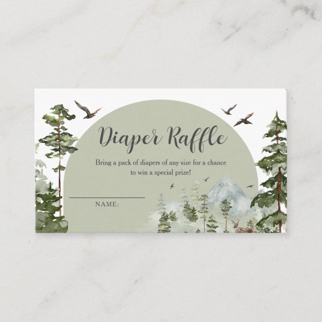 Boy Pine Tree Forest Baby Shower Diaper Raffle Enclosure Card (Front)