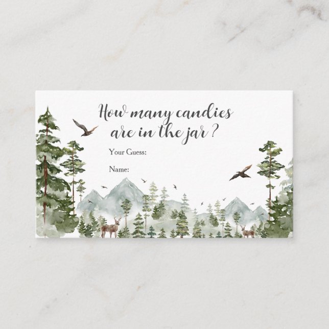 Boy Pine Tree Forest Mountain How Many Candies Enclosure Card (Front)