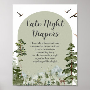 Boy Pine Tree Forest Mountain Late Night Diapers Poster