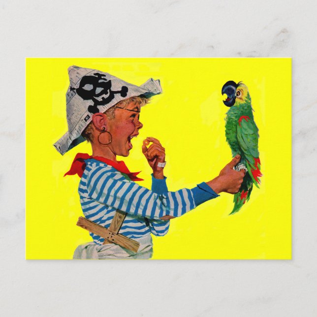 boy pirate and parrot postcard (Front)