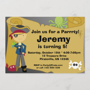 Boy Pirate Treasure Map Birthday Party Invitation