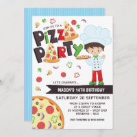 Boy Pizza Party Birthday Invitation